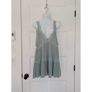 Free People Intimately Odessa Grey Lace Trim Mini Slip Dress Small Boho Gauze